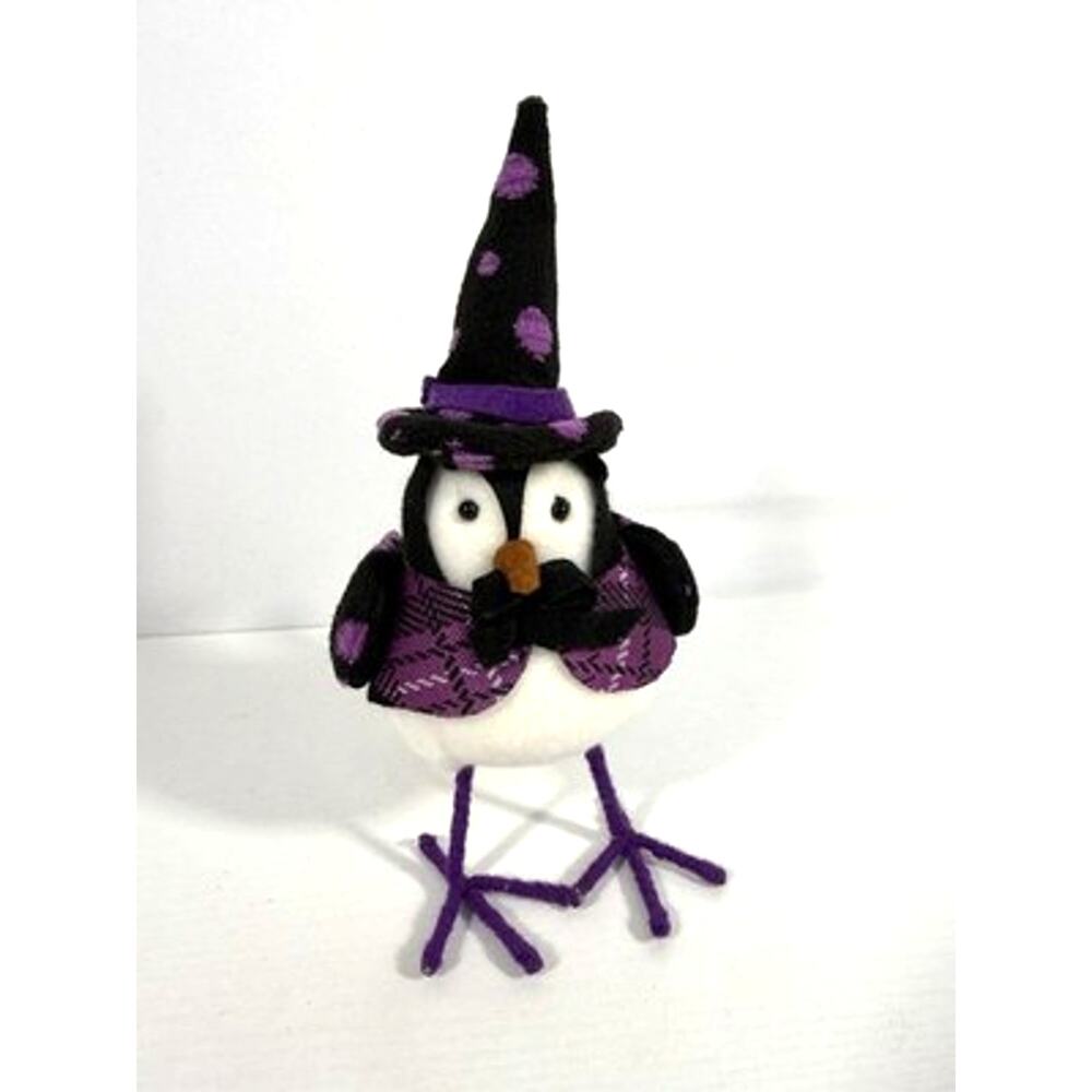 Black Purple Witch Halloween Fabric Bird Polka Dot Hat Decor